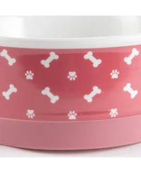 Bone Dry Rose Bone & Paw Print Pet Bowl Set/2
