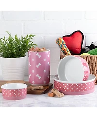 Bone Dry Rose Bone & Paw Print Pet Bowl Set/2