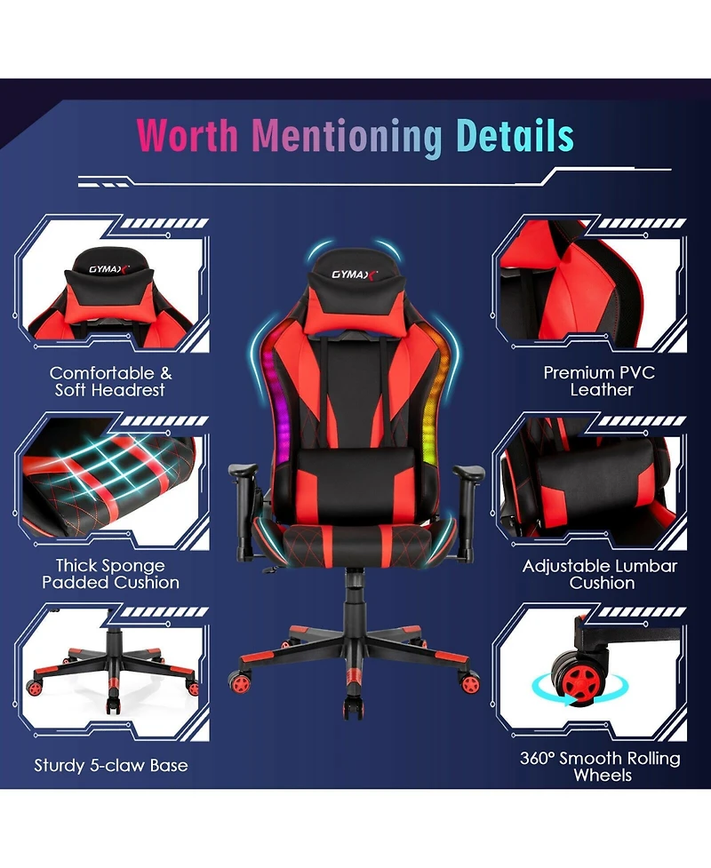 Gouun Gaming Chair Adjustable Swivel Computer Chair with Dynamic Led Lights