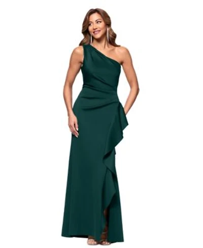 Xscape Womens Ruffled One Shoulder Scuba Gown