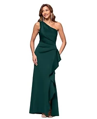 Xscape Womens Ruffled One Shoulder Scuba Gown
