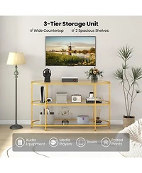 Gouun 3 Tier Tv Stand Console Table with Tempered Glass Shelves for Living Room