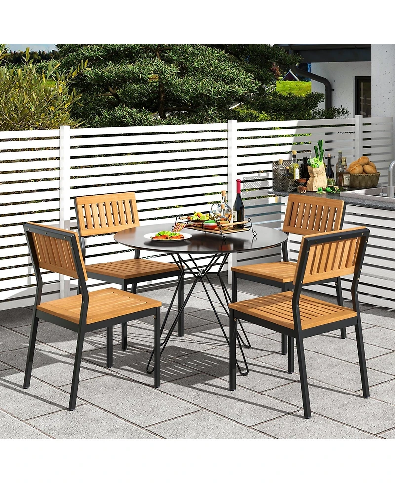 Gouun Patio Dining Chair Set of 2 with Metal and Acacia Wood Frame