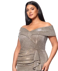 Xscape Plus Sweetheart-Neck Off-The-Shoulder Metallic Gown