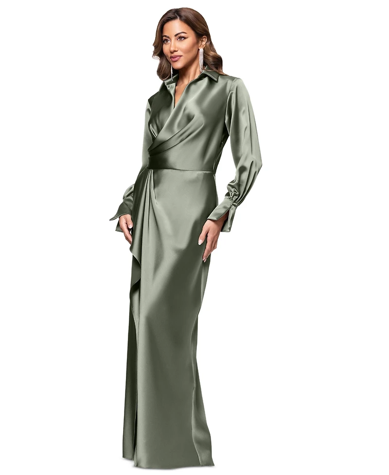 Xscape Women's Satin Shirtdress Gown