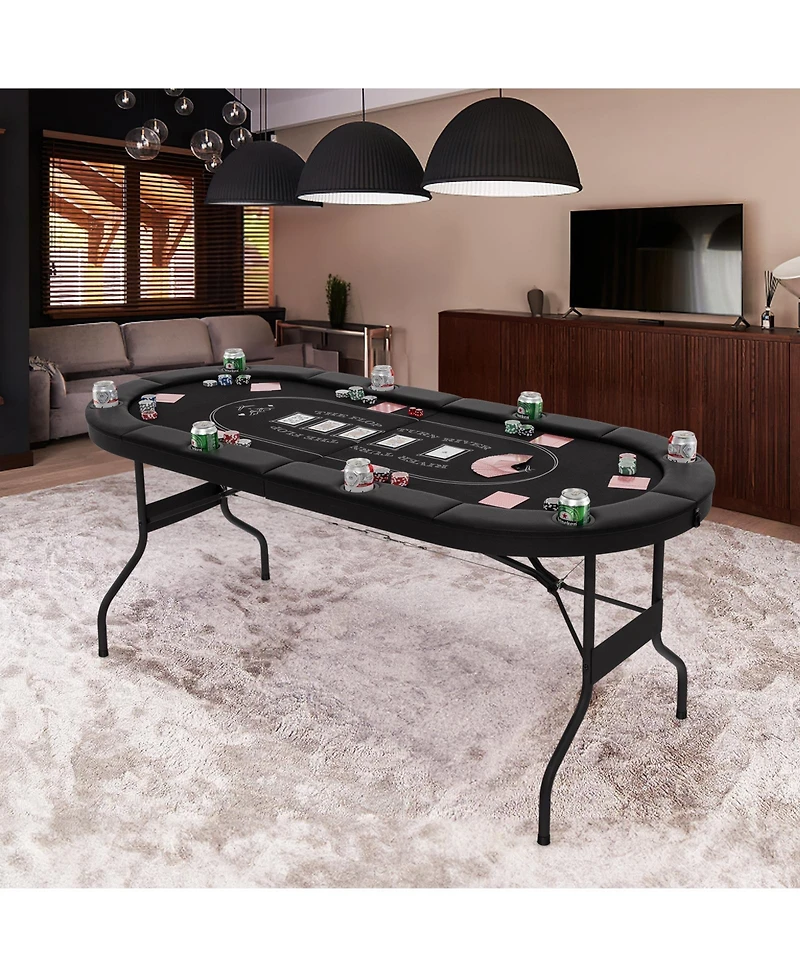 Gouun 72 Inch Foldable Poker Table for 8 Players Portable Oval Card Board Game