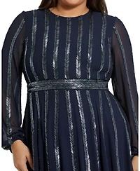 Mac Duggal Plus Long Sheer Sleeve Beaded Dress