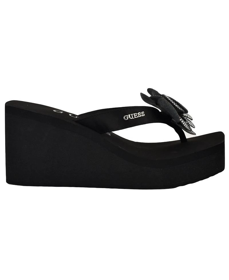 Guess Women's Damani Rhinestone Flower Eva Platform Wedge Sandals