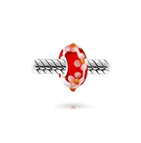 Bling Jewelry Murano Glass .925 Sterling Silver Core 3D Lamp work Floral Blue Green Red and White Hibiscus Flower Spacer Charm Bead Fits European Brac