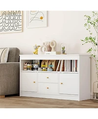 Kids Toy Storage Organizer Wooden Children Bookshelf Chest with Open Shelf
