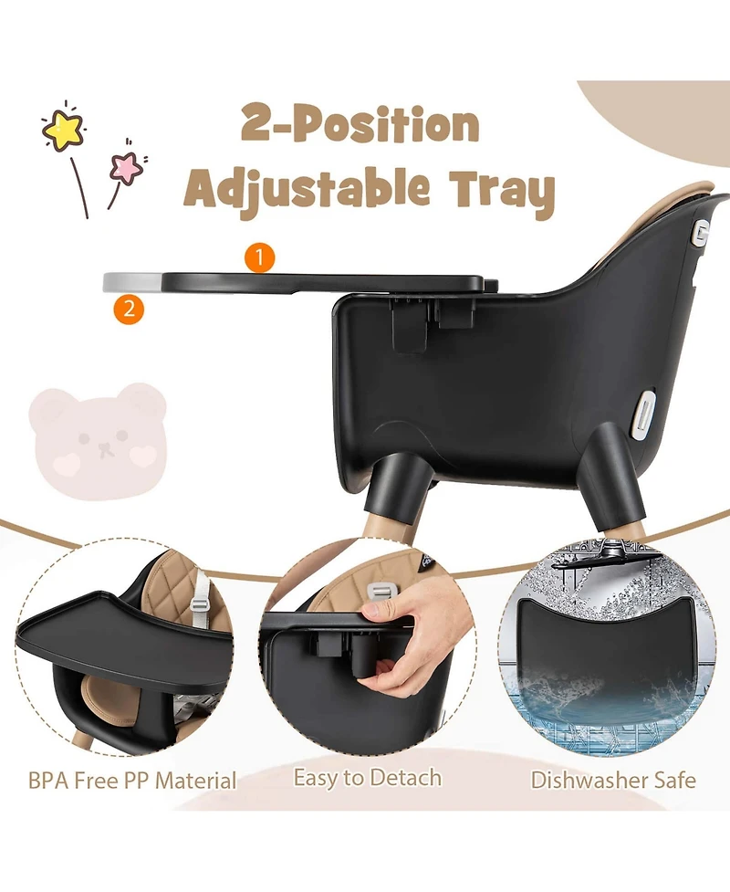 Costway Toddler 4 1 High Chair Convertible Table Set with Pu Cushion