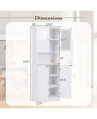 64.5" Tall Bathroom Cabinet with Tempered Glass Doors Adjustable Shelves