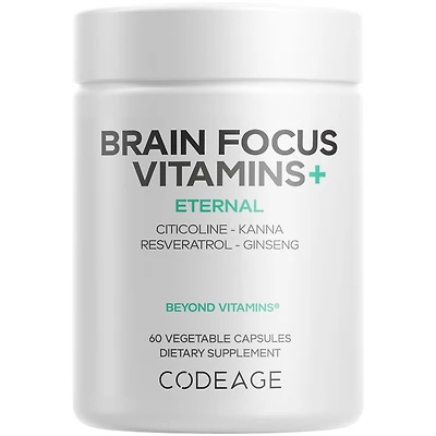 Codeage Brain Focus Vitamins+ Nootropic Supplement with Citicoline as Cognizin, Panax Ginseng, Resveratrol, Gotu Kola, Vitamin B12 Methylcobalamin