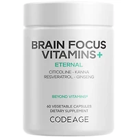 Codeage Brain Focus Vitamins+ Nootropic Supplement with Citicoline as Cognizin, Panax Ginseng, Resveratrol, Gotu Kola, Vitamin B12 Methylcobalamin