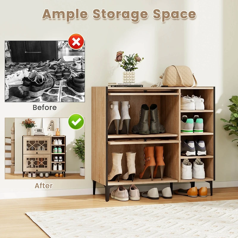 Costway Shoe Storage Cabinet with Flip Doors Adjustable and Removable Shelves for Entryway
