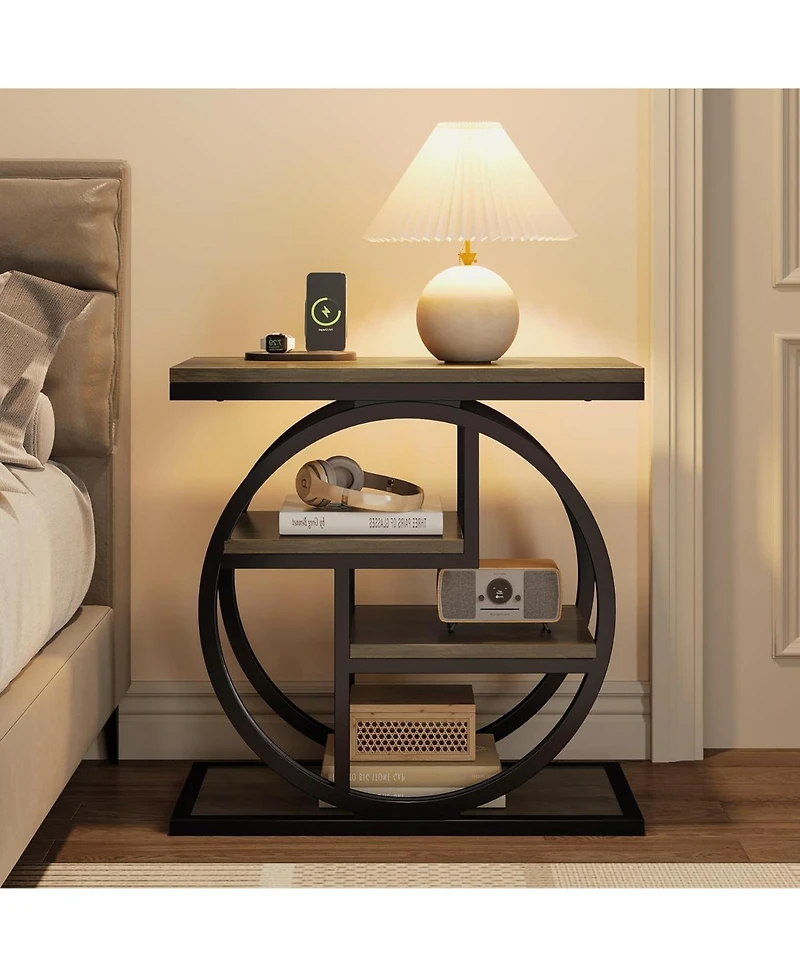 Tribesigns End Table, 4-Tier Narrow Side Table with Storage Shelves, Industrial Bedside for Bedroom, Wood Small Sofa