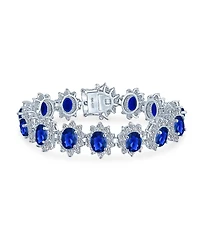 Bling Jewelry Style Fashion Oval Crown Halo Statement Bracelet Matching Clip On Earrings Set Silver Plated