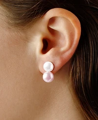 Macy's Two Tone Pearl (8.5mm) Front & Back Earrings in 14K Yellow Gold
