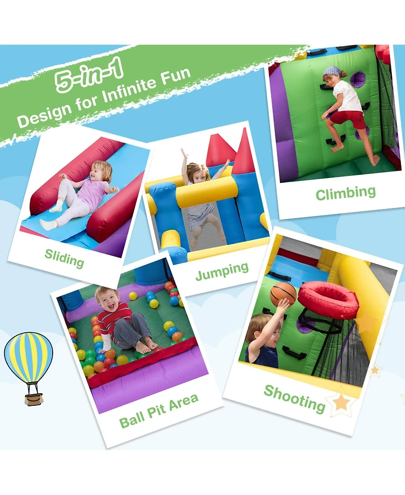 Gymax Inflatable Bounce House 5-in-1 Inflatable Bouncer Indoor&Outdoor w/ 680W Blower
