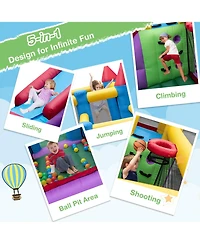Gymax Inflatable Bounce House 5-in-1 Inflatable Bouncer Indoor&Outdoor w/ 680W Blower