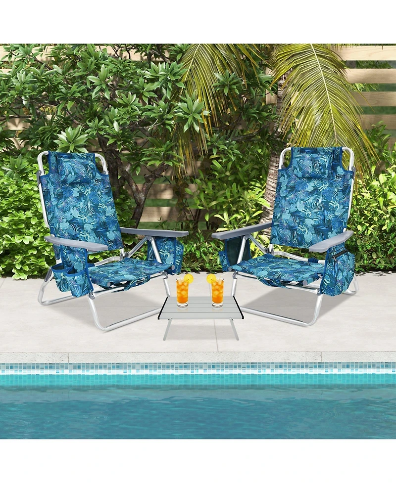 Gouun 2 Packs 5-Position Outdoor Folding Backpack Beach Table Chair Reclining Chair Set
