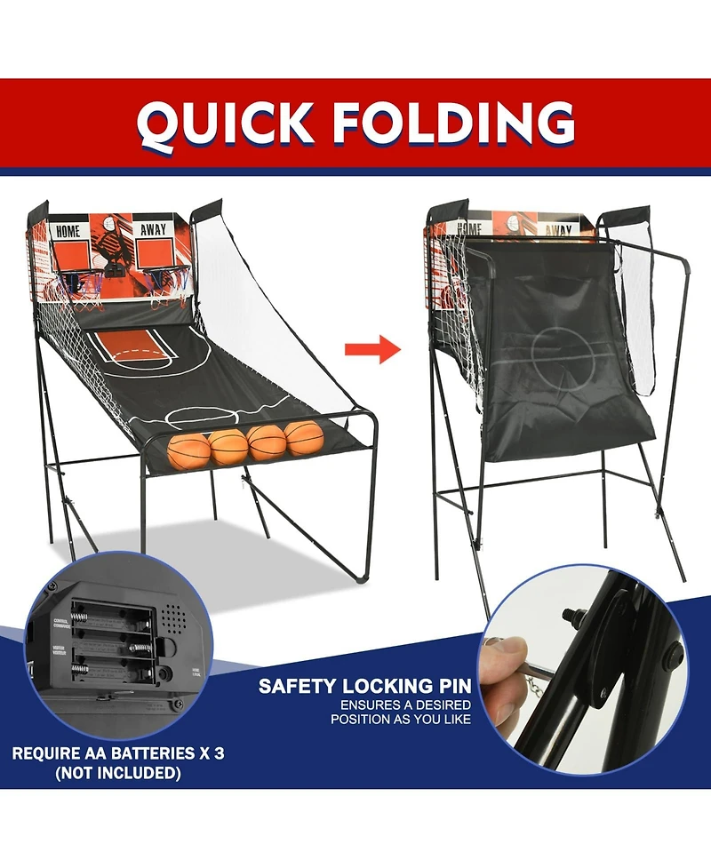 Sugift Foldable Basketball Arcade Game w/Led Scoring, Dual Shot Indoor Hoop Game for 2 Players, Includes 4 Balls