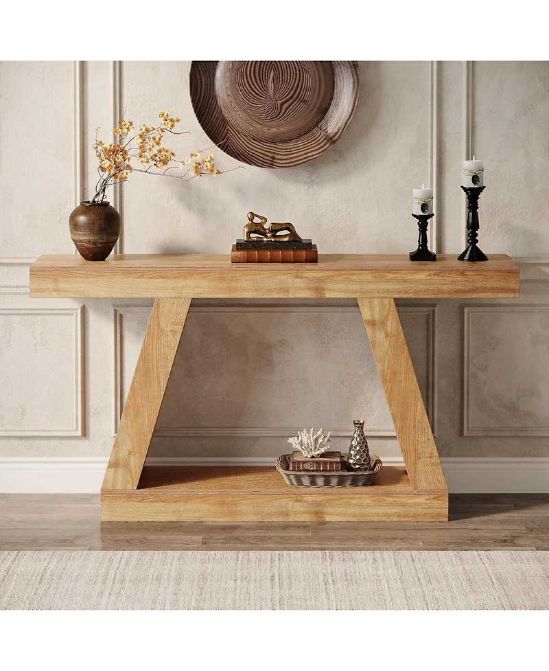 Tribesigns Farmhouse Console Table, 55-Inch Rustic Sofa Table with Storage, Industrial Wooden Entryway Table for Hallway, Living Room