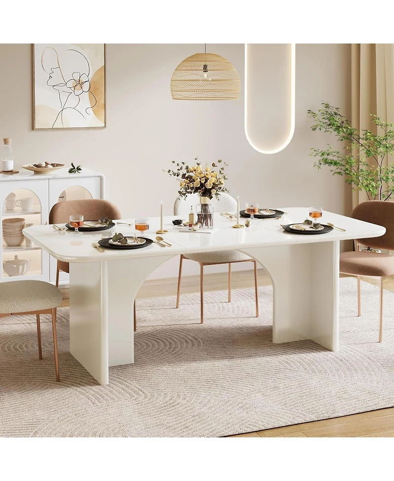 Tribesigns Modern Dining Table for 4-6 People, 62.99" Large Rectangle Kitchen Table with Arch Design Legs