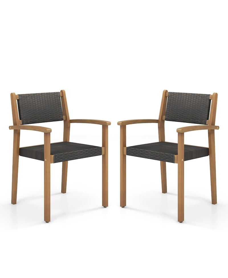 Gouun Set of 2 Stackable Outdoor Wicker Dining Chair