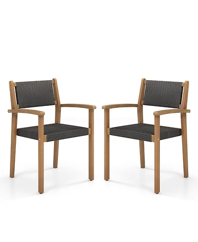 Gouun Set of 2 Stackable Outdoor Wicker Dining Chair