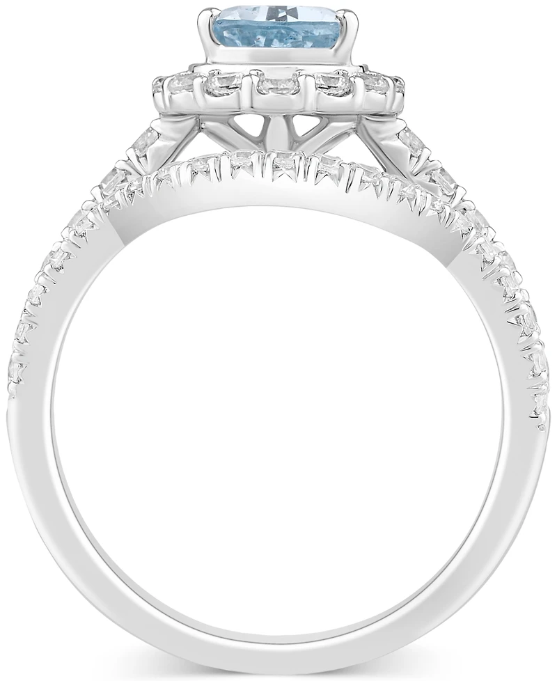 Aquamarine (1 ct. t.w.) & Diamond (3/4 Pear Halo Bridal Set 14k White Gold