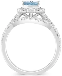 Aquamarine (1 ct. t.w.) & Diamond (3/4 Pear Halo Bridal Set 14k White Gold
