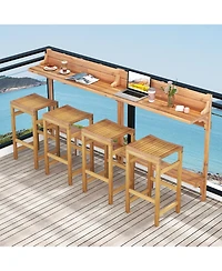Gouun 3 Pieces Patio Acacia Wood Bar Table Set with Footrest Curved Wood Seat