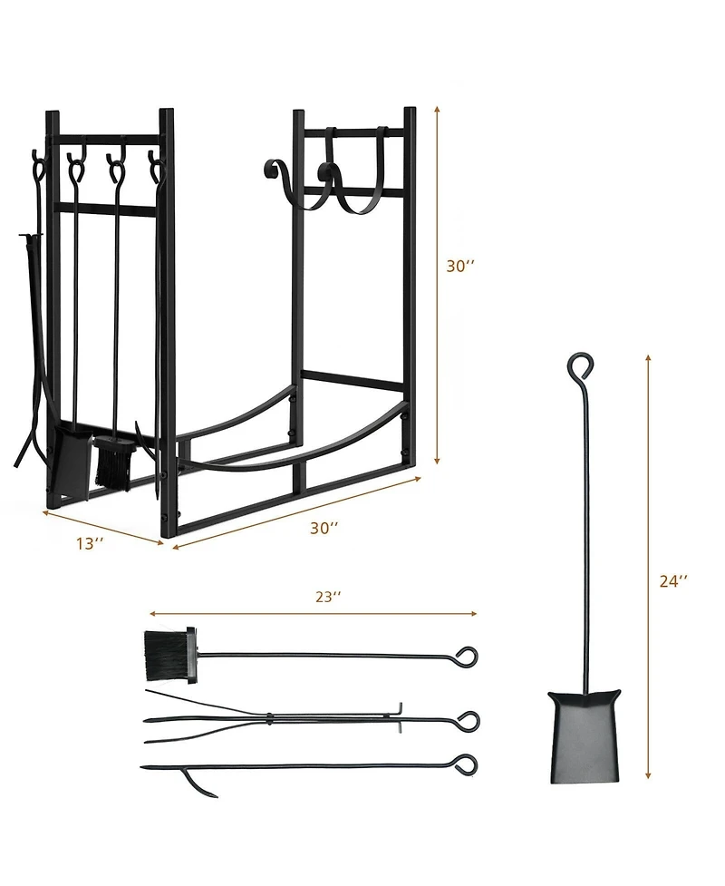 Gouun 30 Inch Firewood Rack with 4 Tool Set Kindling Holders for Indoor and Outdoor
