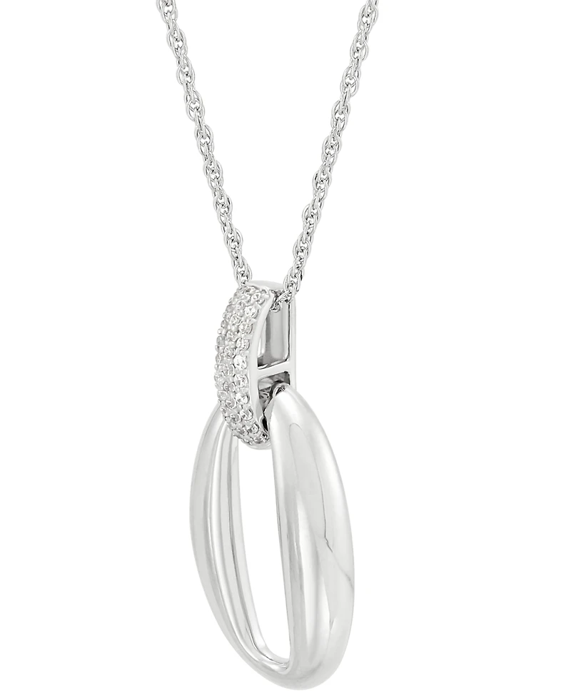 Diamond Pave Oval Pendant Necklace (1/10 ct. t.w.) in Sterling Silver, 16" + 2" extender