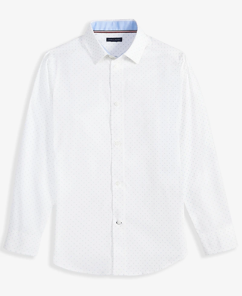 Tommy Hilfiger Big Boys Long-Sleeve Stretch Diamond Geo-Print Shirt