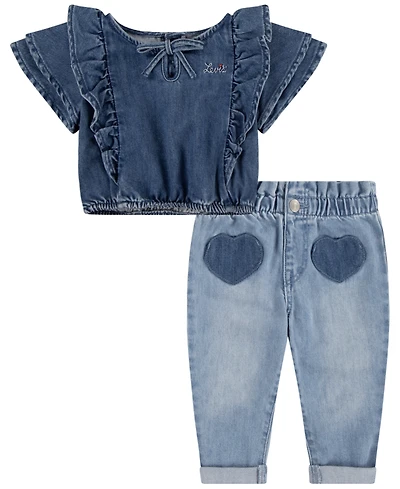 Levi's Baby Girls Denim Top and Heart Pants, 2-Piece Set