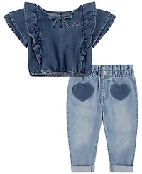 Levi's Baby Girls Denim Top and Heart Pants, 2-Piece Set