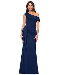 Xscape Womens One Shoulder Scuba Fit Flare Gown