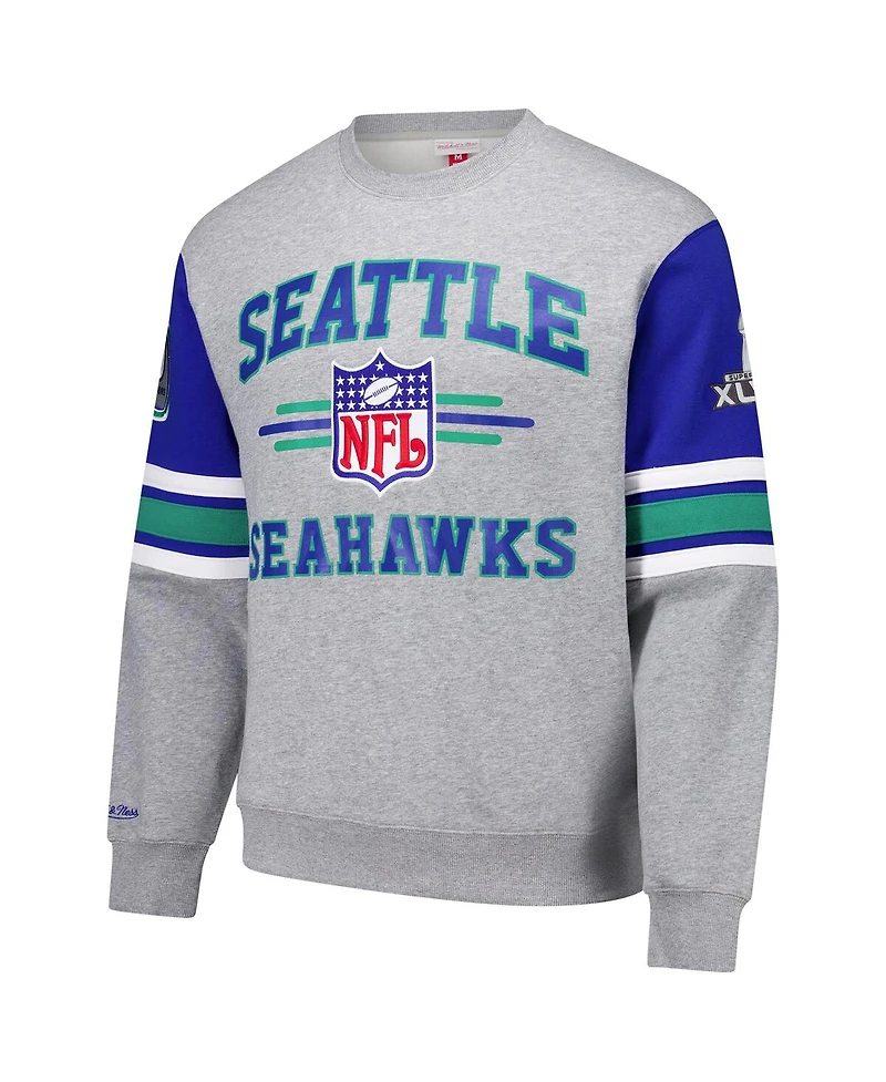 Mitchell & Ness Men's Heather Gray Seattle Seahawks All Over 4.0 Vintage Logo Pullover Sweatshirt