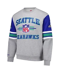 Mitchell & Ness Men's Heather Gray Seattle Seahawks All Over 4.0 Vintage Logo Pullover Sweatshirt