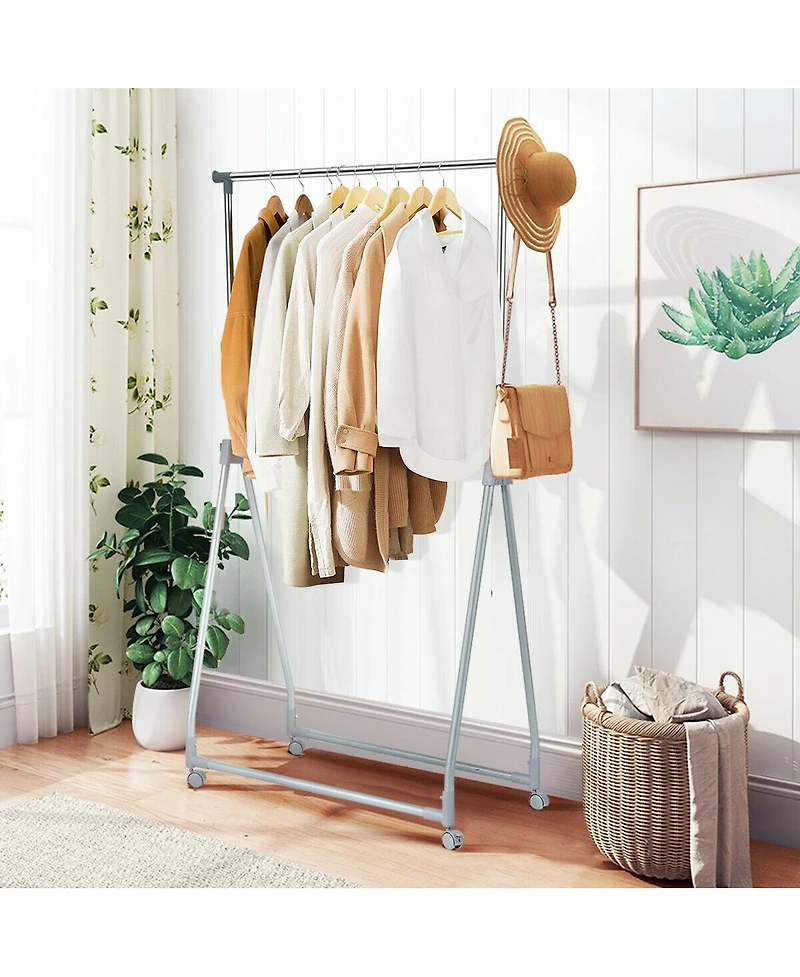 Sugift Extendable Foldable Heavy Duty Clothing Rack with Hanging Rod