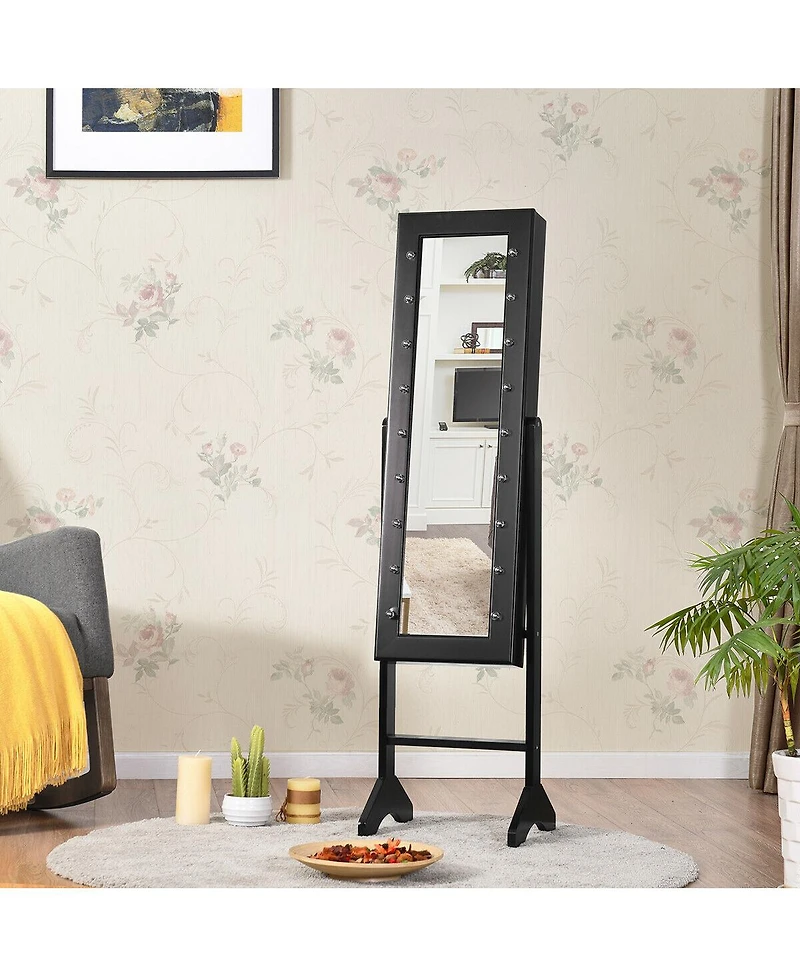 Sugift Mirrored Standing Jewelry Armoire Cabinet with Led Lights