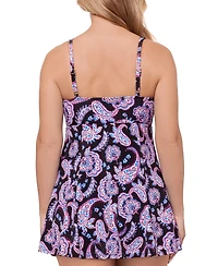 Swim Solutions Women's Paisley-Print Tummy-Control Swim Dress, Exclusively at Macy's
