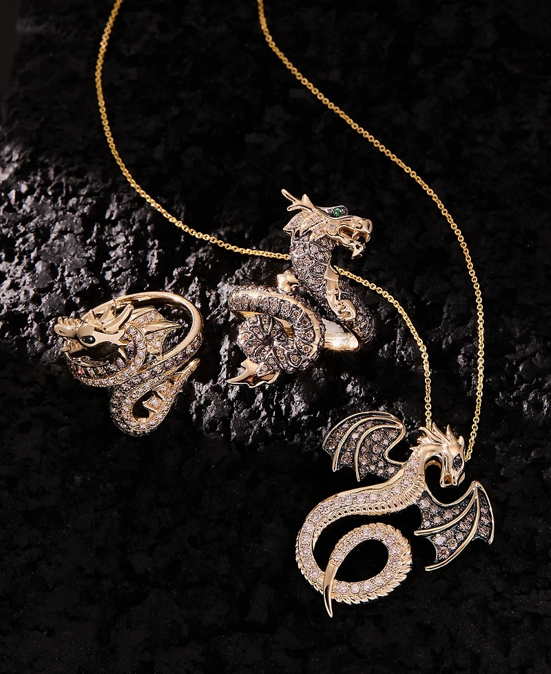 Le Vian Chocolate Diamond, Nude Diamond & Blackberry Diamond Dragon Pendant Necklace (1 ct. t.w) in 14k Honey Gold