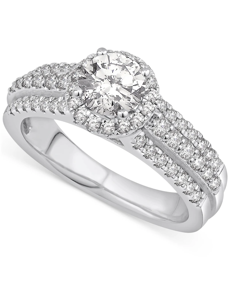 Gia Certified Diamond Halo Engagement Ring (1-1/3 ct. t.w.) in 14k White Gold