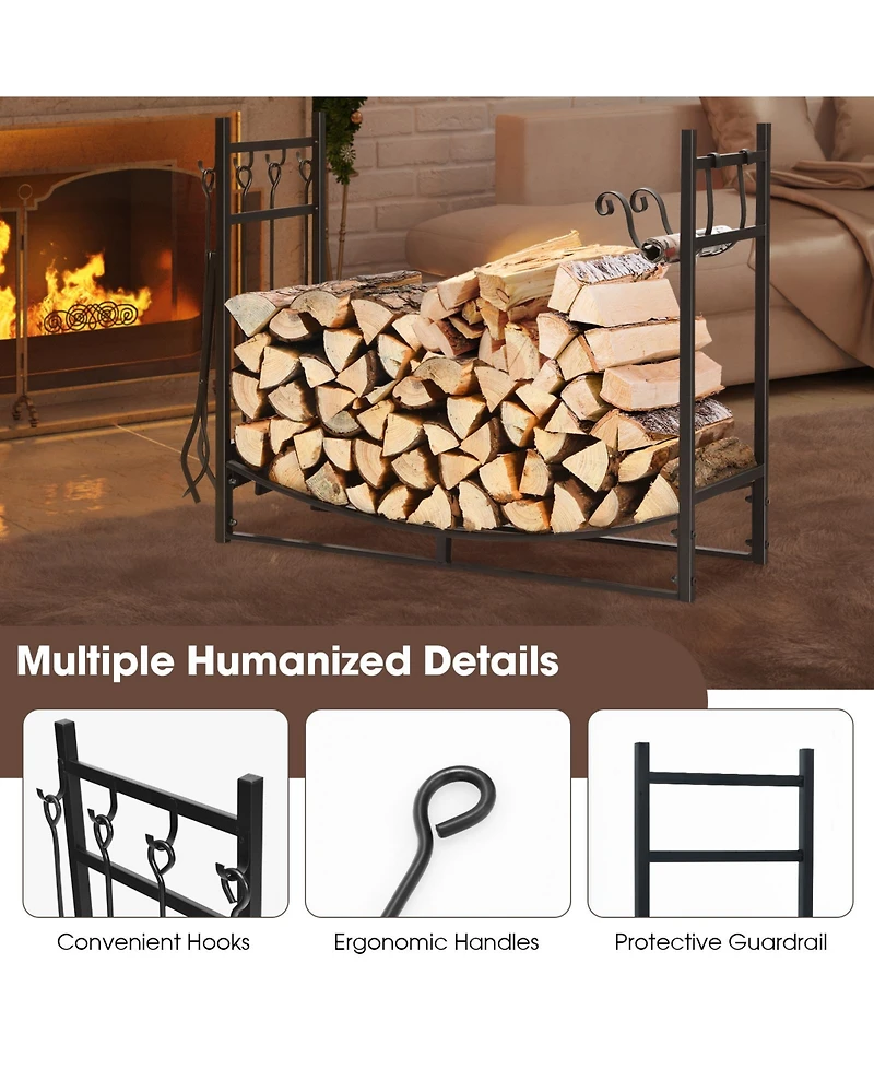 Gouun 36 Inch Fireplace Log Holder with Kindling Holders and Shovel