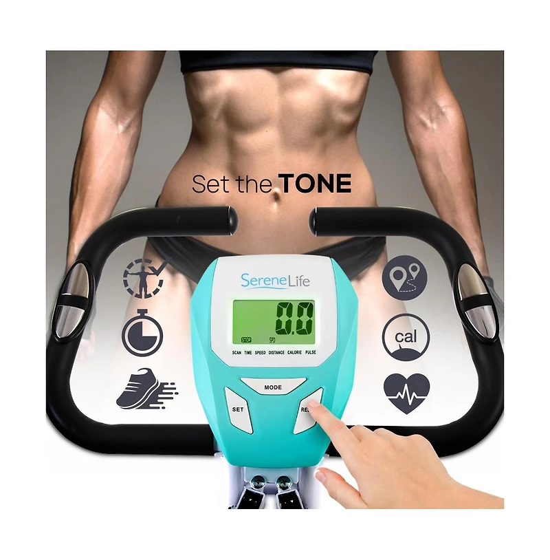 SereneLife Folding Digital Exercise Bike with Pulse Monitor and Resistance Bands