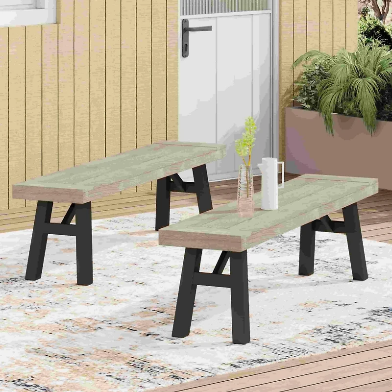 Acacia Wood Dining Bench–Indoor/Outdoor Bench for Living Room or Patio(2PK)-The Pop Home