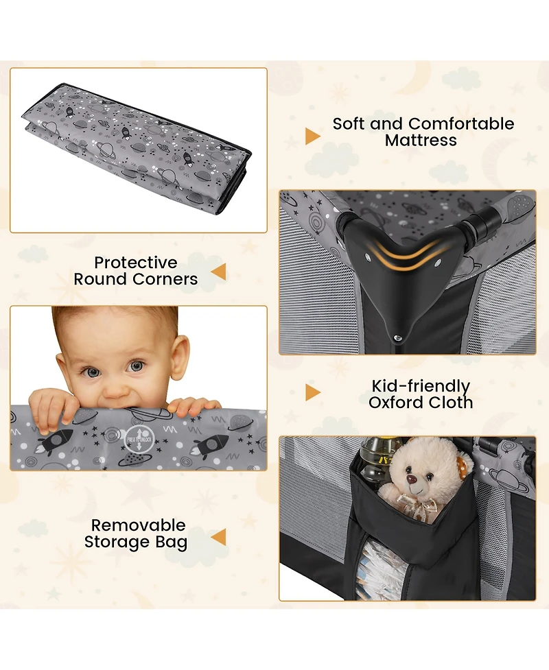 Gymax Portable Baby Playard Nursery Center Crib Bassinet w/ Hanging Toys & Music Box